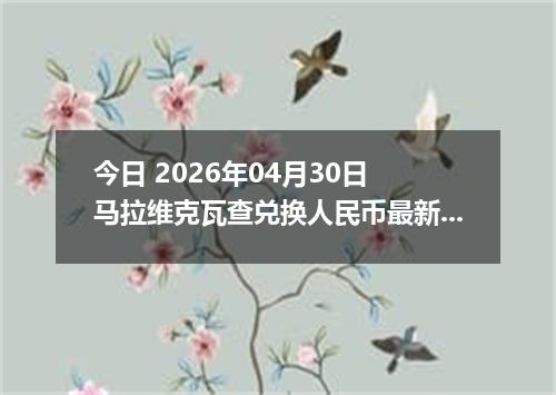 今日 2026年04月30日 马拉维克瓦查兑换人民币最新汇率行情